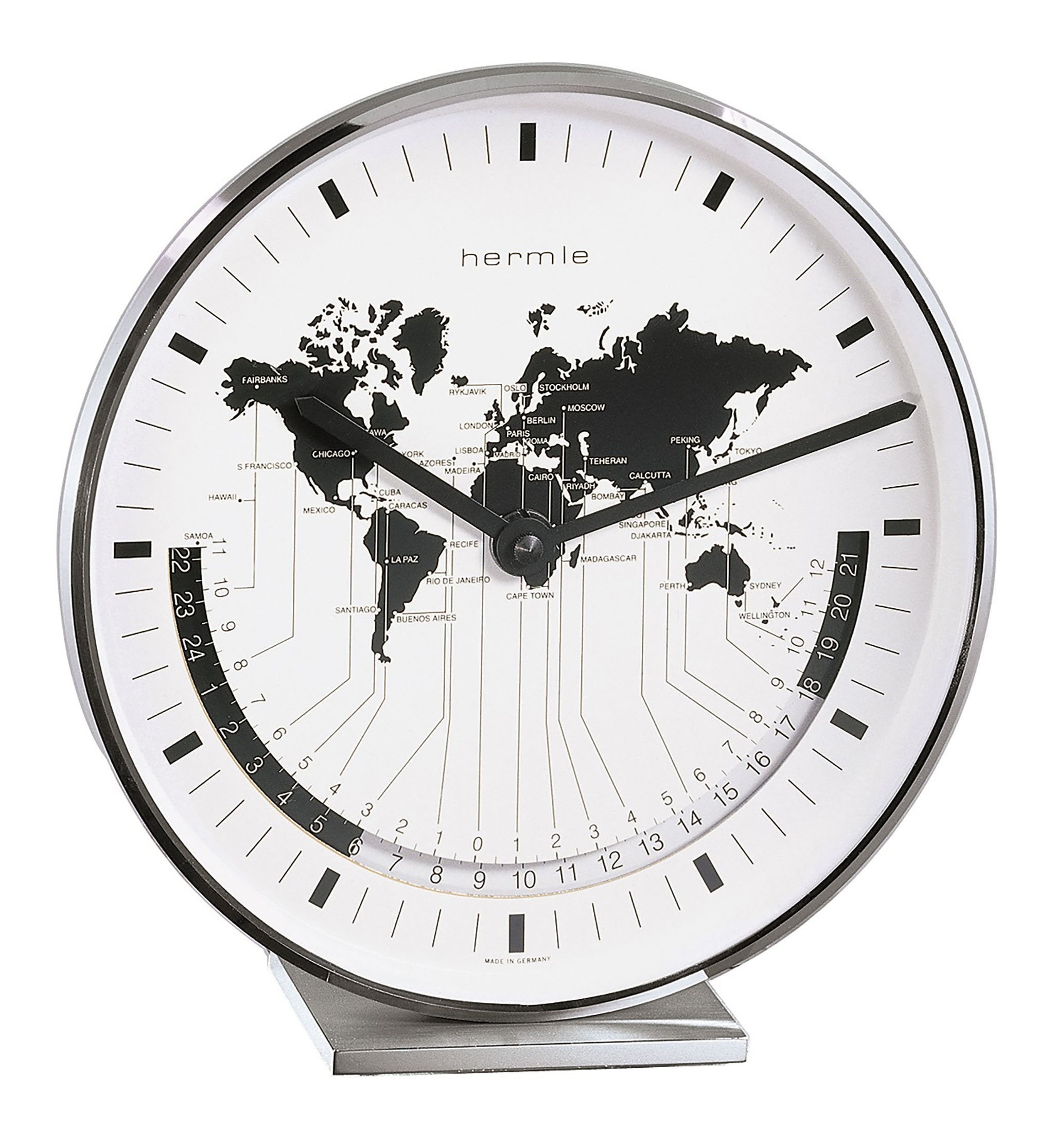 Clock Buffalo Brass Modern World Map Timezone Table
