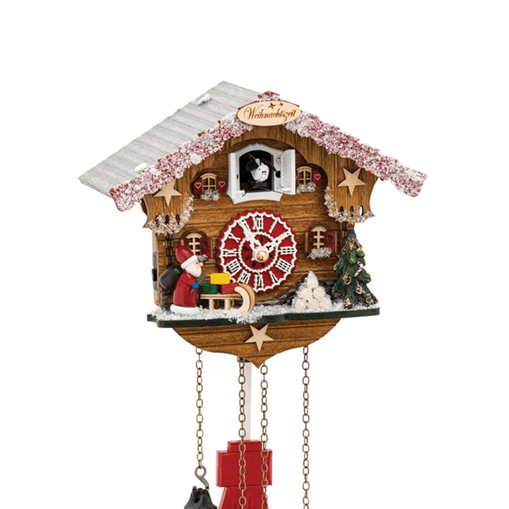 Christmas themed cuckoo clock with Santa Claus figure.