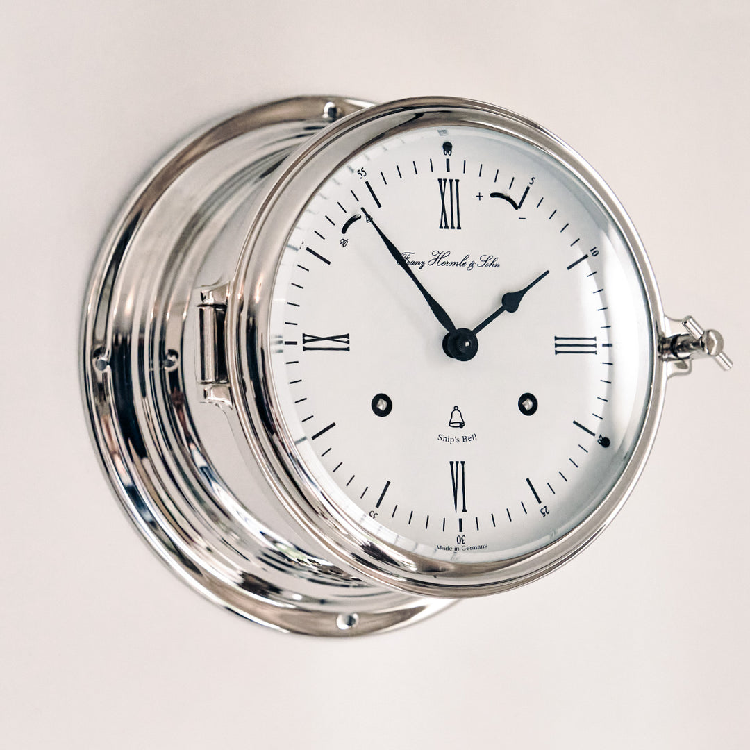 Close up angle view of silver finish Ship&