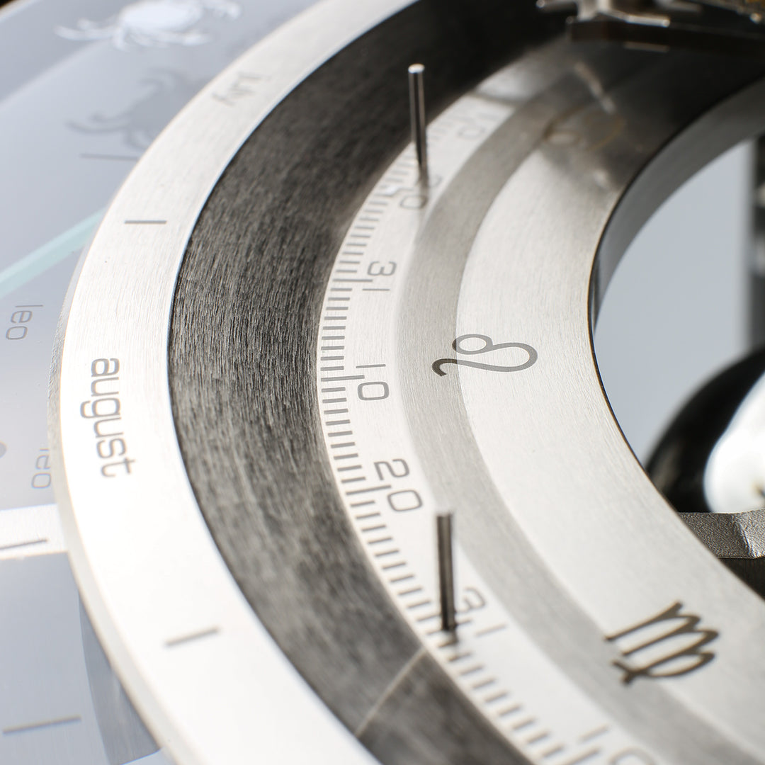 Close up of nickel plated Tellurium month dial.