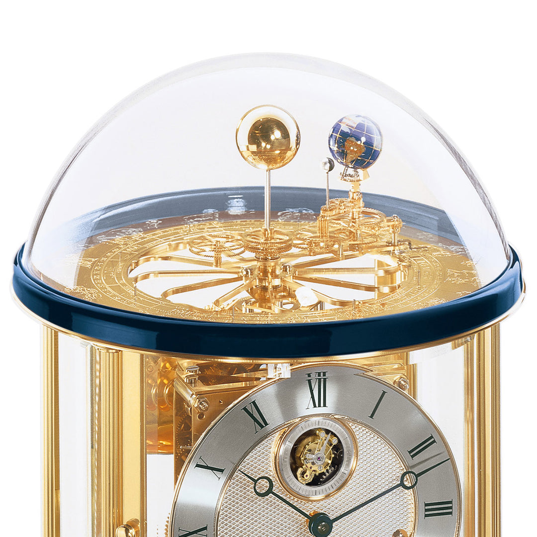 Glass Tellurium dome with brass Sun and Earth globes mounted on intricate gears. 