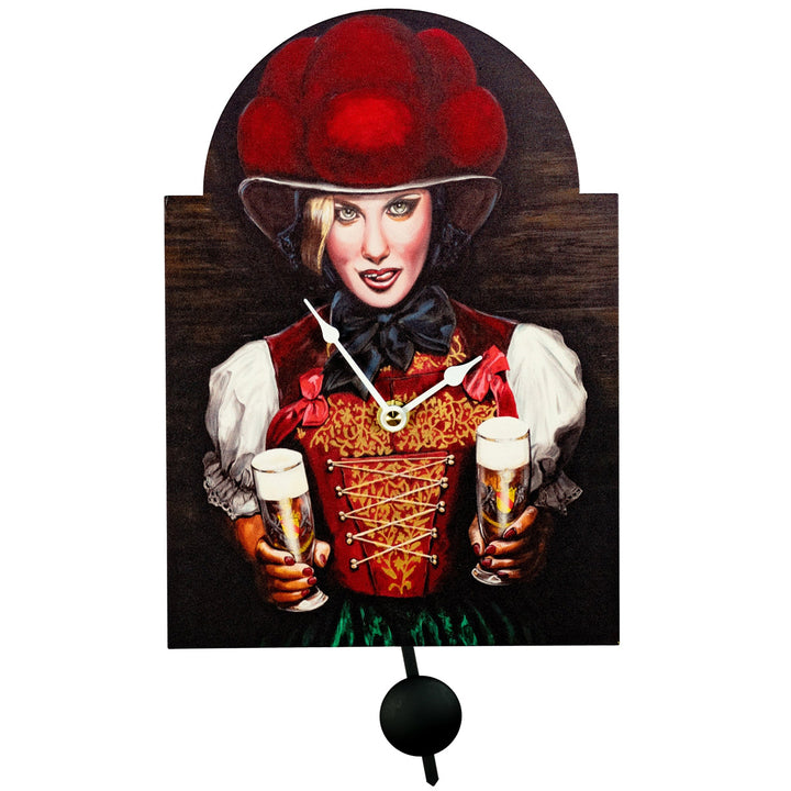 Fantasy cuckoo clock with picture of woman on face of clock. Product title: Lark