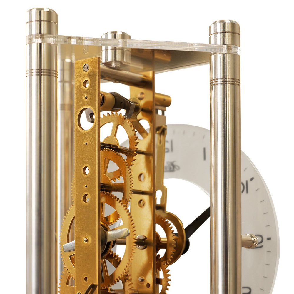 Lakin Clock Kit close up of brass gears on white background - build your own clock