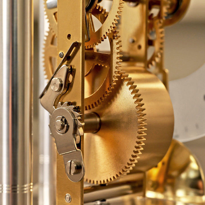 Close up of Hermle Lakin clock kit brass movement.