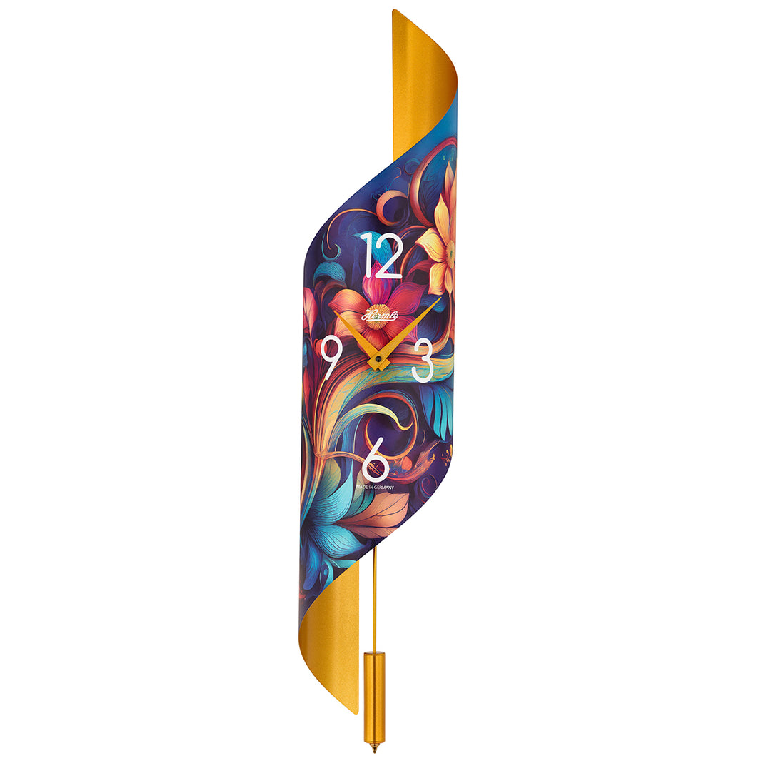 Colorful Lorna wall clock with abstract design on a white background
